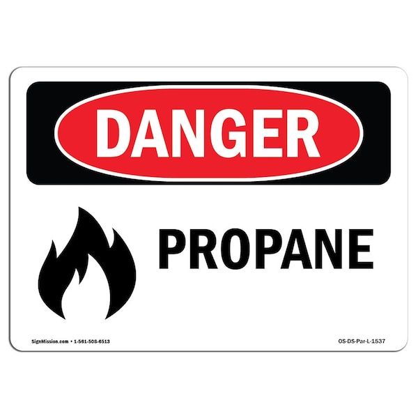 Safety Sign, OSHA Danger, 3.5" Height, 5" Width, Propane, Landscape, DS-D-35-L-1537-10PK